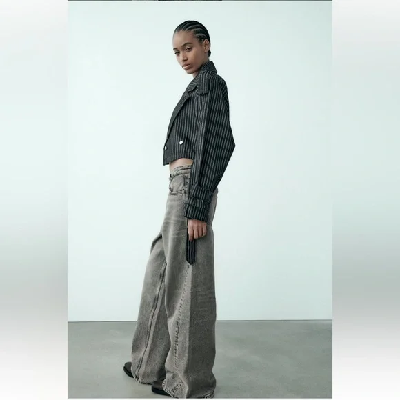 ✨SALE✨ ZARA OVERSIZED STRIPED CROP DENIM TRENCH ✨SALE✨ - Picture 5 of 9